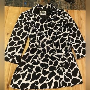 Heart Soul Black and White Patterned Double-Breasted Trench Coat